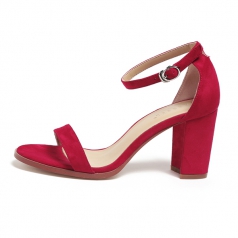 Womens One Strappy Red Chunky Block High Heel Shoes Manufacturer in China