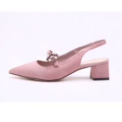 Women’s Pointed Toe Pink Suede Chunky Block Heel Sandals Shoes 