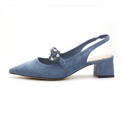Women’s Blue Pointed Toe Suede Chunky Block Heel Sandal Shoes
