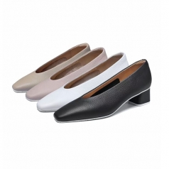 BD-22A08 Simple and Classic Style Soft Leather Pumps with Solid Block Heels